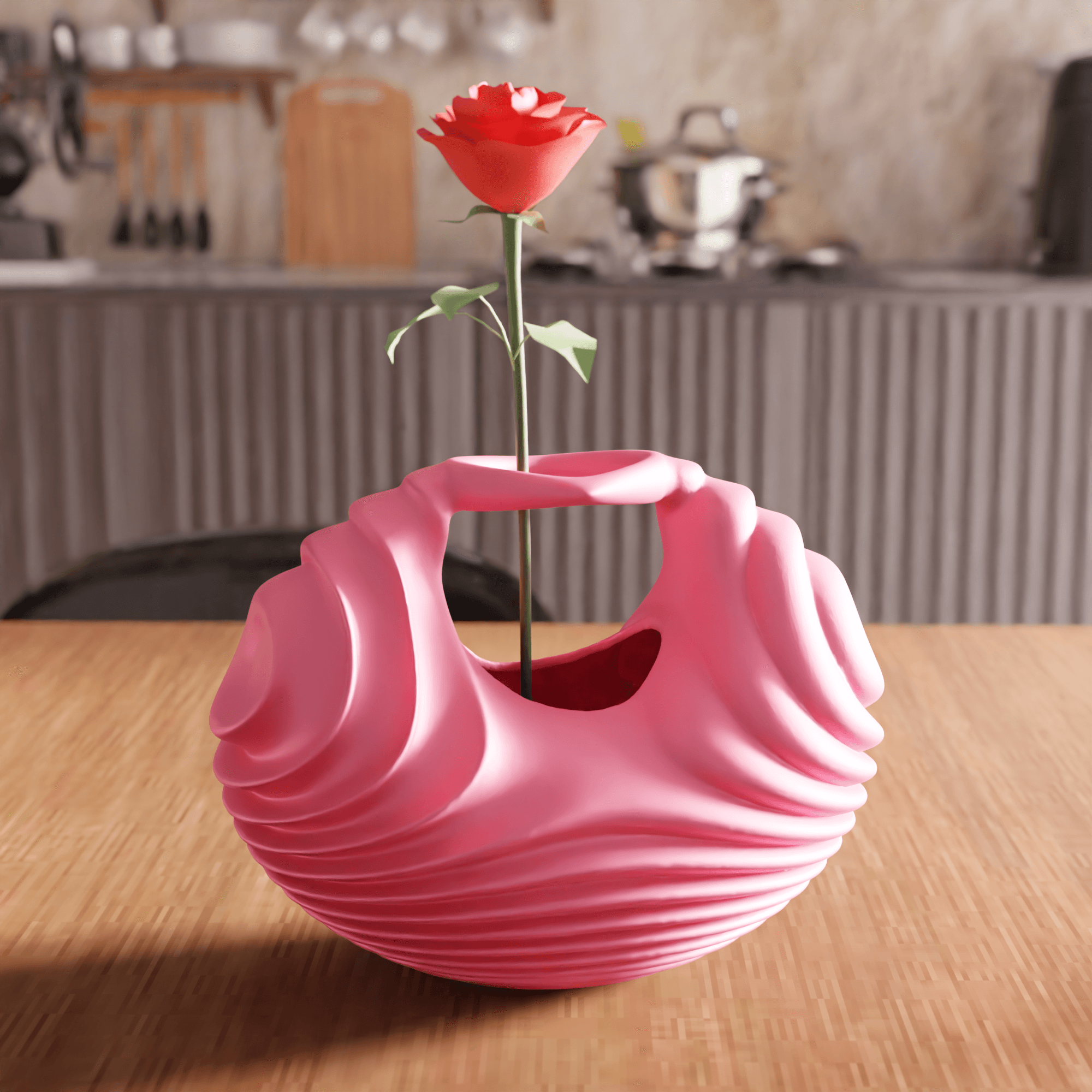 Ribbed Basket Handle Vase / Storage 3d model