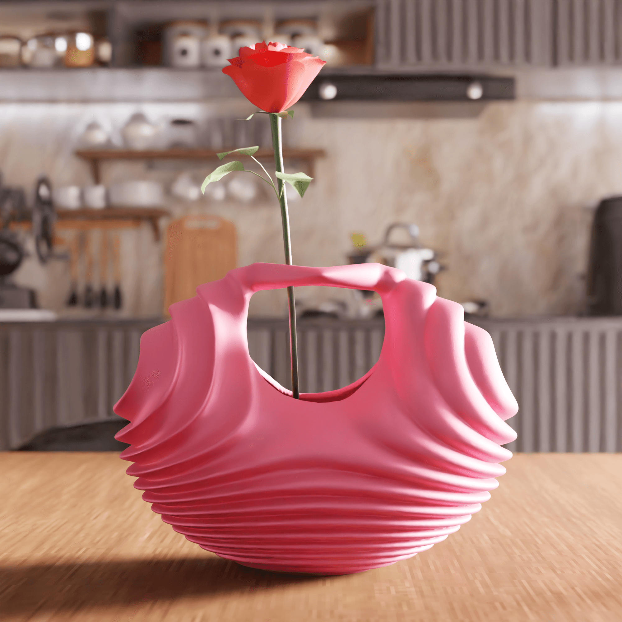 Ribbed Basket Handle Vase / Storage 3d model