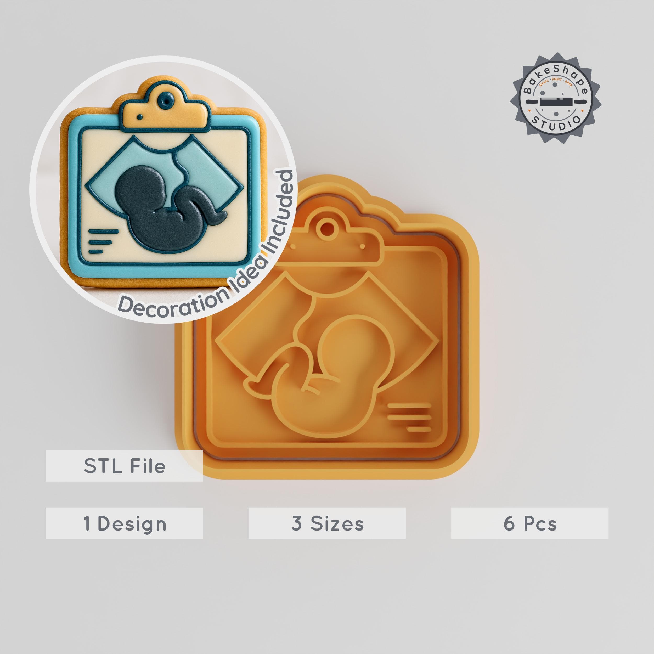 Ultrasound Cookie Cutter & Stamp, Baby Scan, Fondant Cutter, S/M/L Sizes, 6-Piece Set for Baking & Decorating PRODUCT_2689 3d model