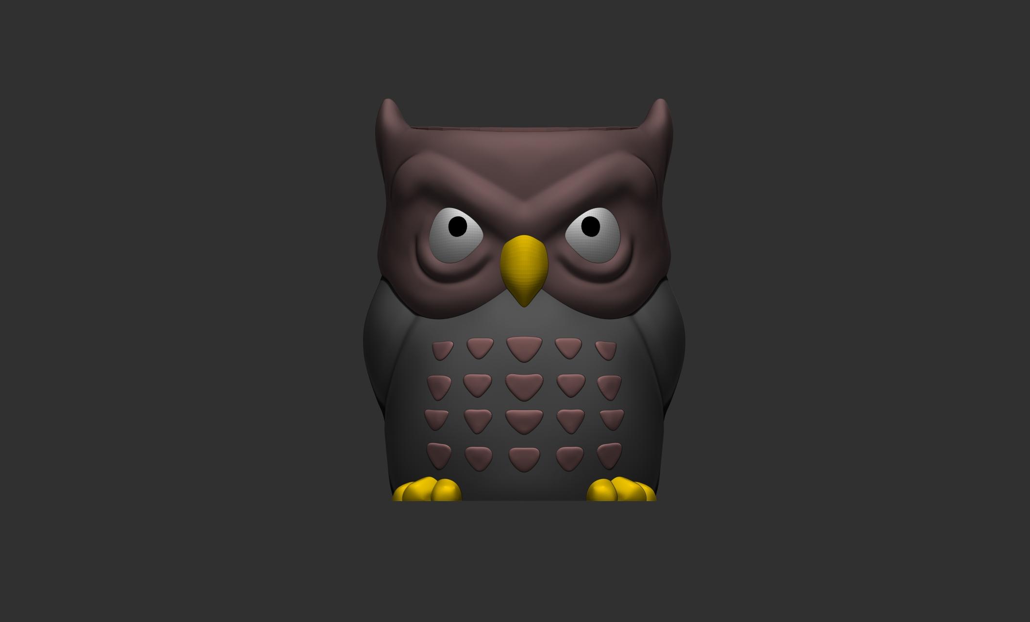 Grumpy Owl Planter and Owl Pencil Pot 3d model