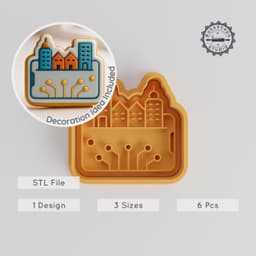 Smart City Cookie & Fondant Shape Cutter Stamp Set, 6 Pieces, City Design, Sizes S/M/L PRODUCT_2890 3d model