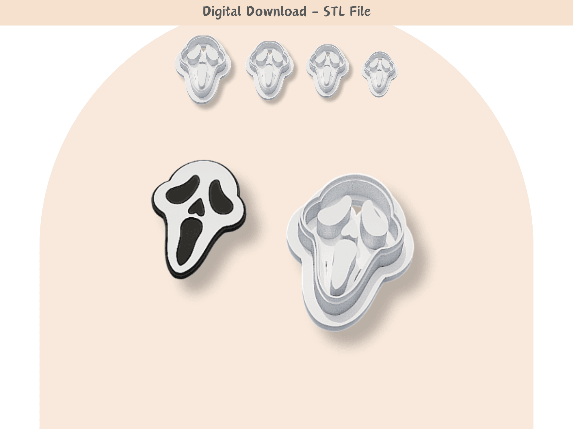 Halloween Scream Clay Cutter for Polymer Clay | Digital STL File | Clay Tools | 4 Sizes Halloween 3d model