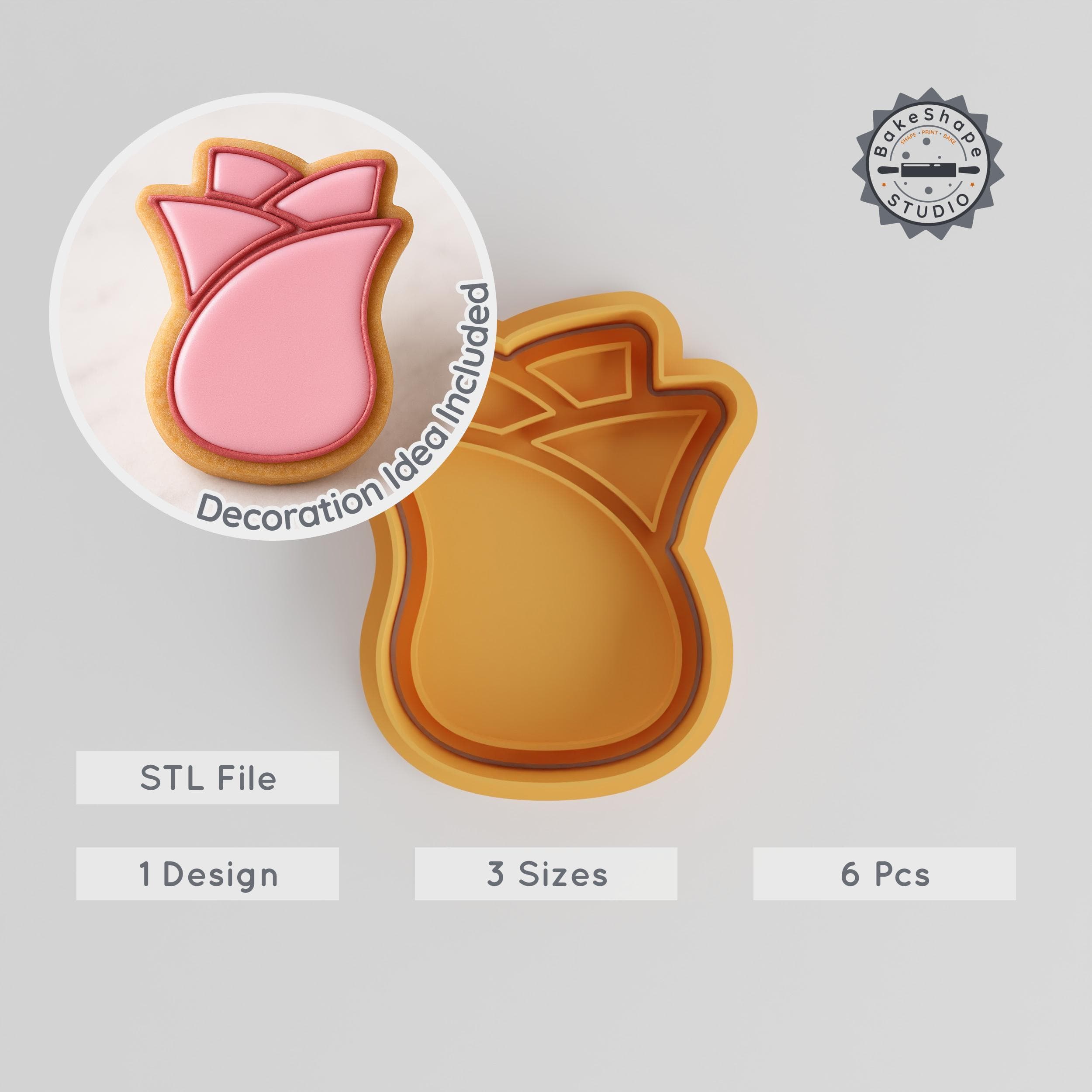 Rose Shape Cutter & Stamp Set, 3 Sizes, Perfect for Cookies & Fondant, Floral Baking Tool Collection PRODUCT_10 3d model