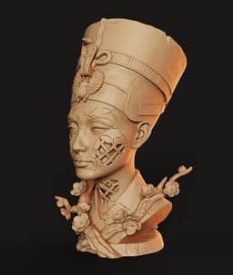 Nefertiti Blossom Bust STL | Egyptian Bust 3D Print | HighDetail 3d model