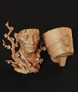 Nefertiti Blossom Bust STL | Egyptian Bust 3D Print | HighDetail 3d model