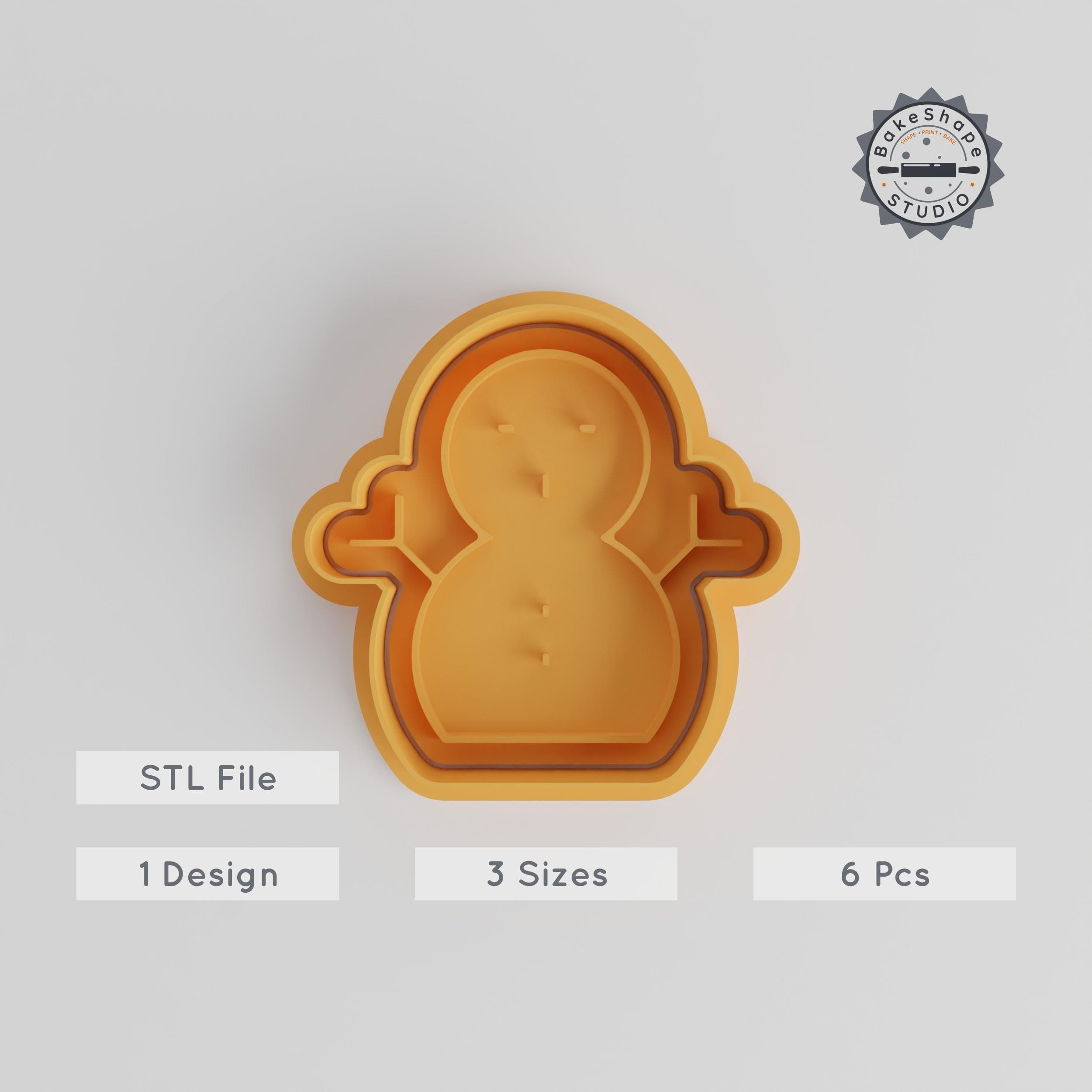 Snowman Cookie Cutter & Stamp Set, Winter Bakery Tool, Christmas Fondant Shapes, 6-Piece Bundle, Sizes S/M/L PRODUCT_4958 3d model