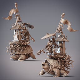 Amphibian Battle Station - Hajiroku, Hanzaki General and Aragame Snapping Turtle (Pre-supported) 3d model