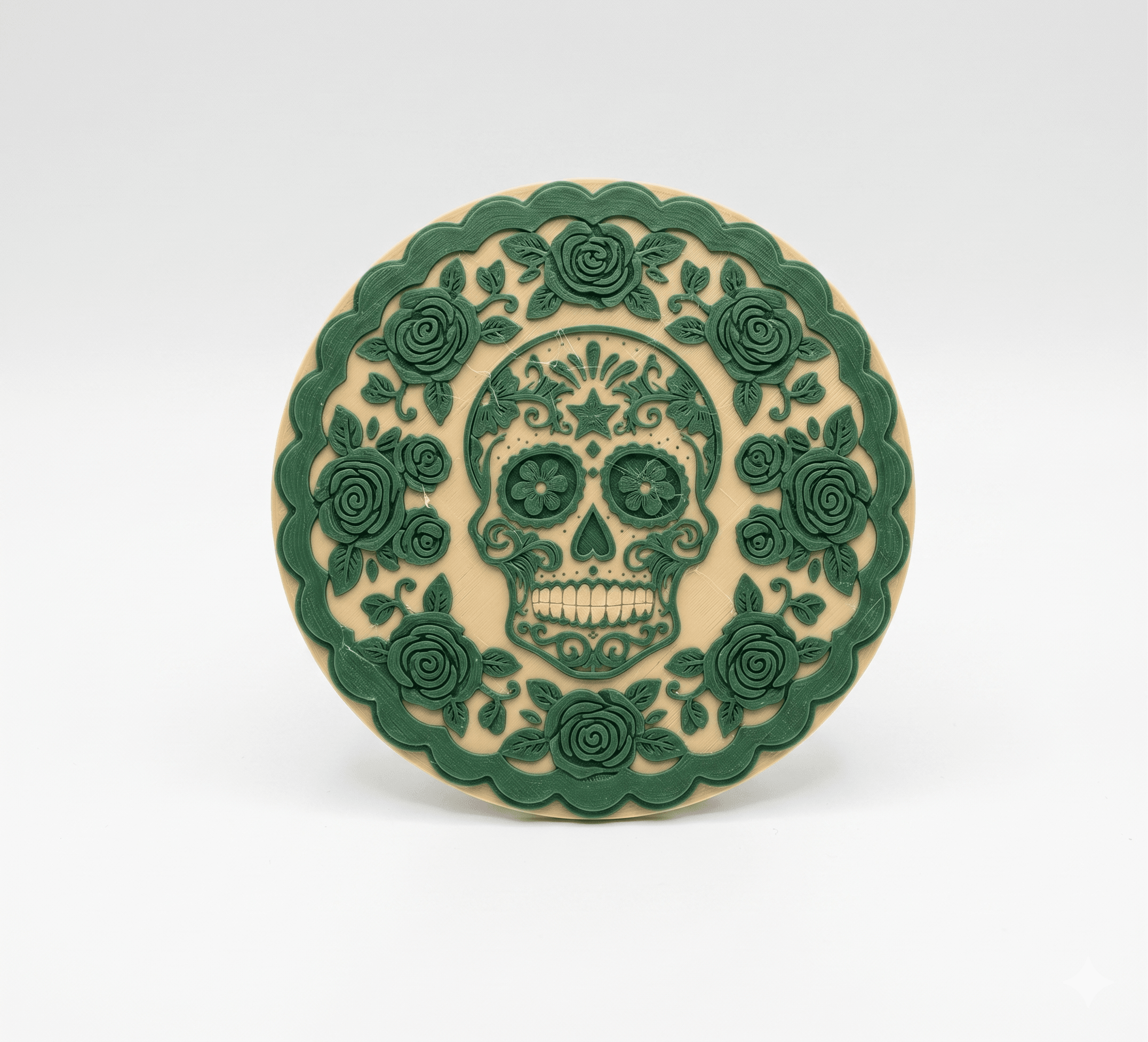 Sugar Skull Badge Reel Topper | Day of the Dead Rose Wreath Disc | FDM 3D Print 3d model