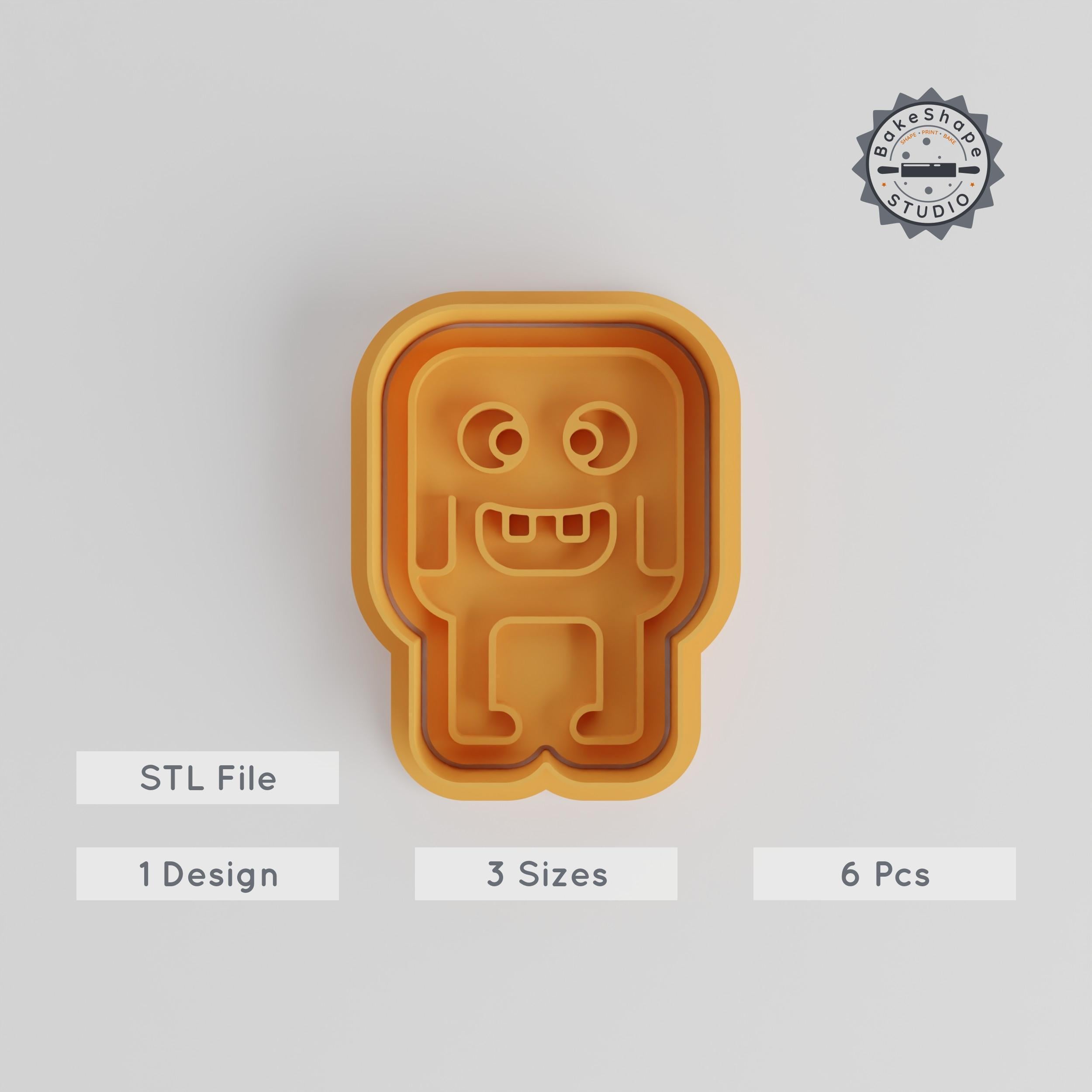 Square Monster Shape Cutter & Stamp Set, Cookie & Fondant Baking Tools, Alien Creature Design, 3 Sizes, 6 Pieces PRODUCT_3060 3d model