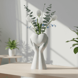 Embrace Heart Vase - Two Hands Holding Heart , Unique Modern Flower Vase, Home Decor Sculpture 3d model