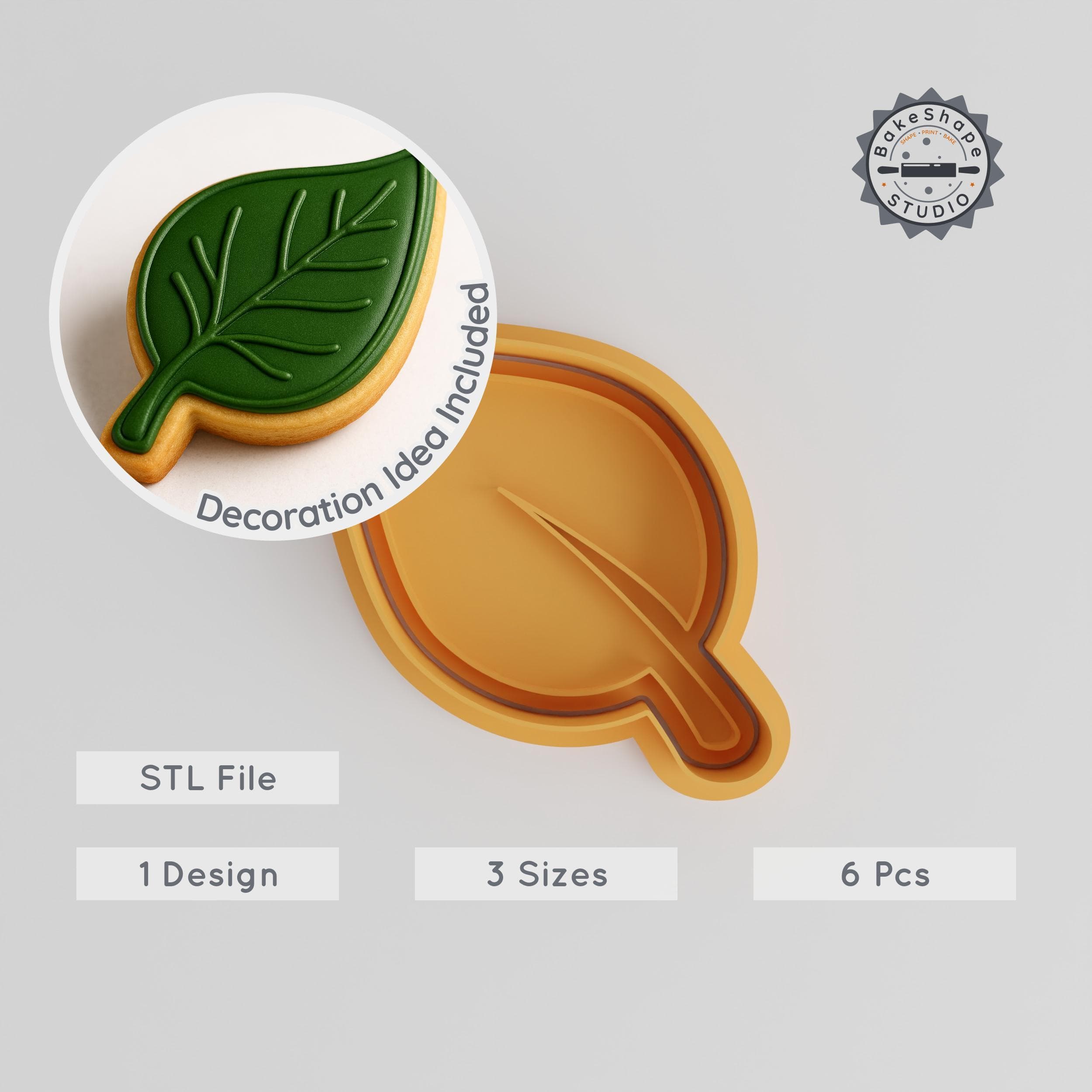 Leaf Shape Cutter & Stamp Set, Cookie & Fondant Designs, S/M/L, Nature & Autumn Theme, 6 Pieces PRODUCT_6 3d model