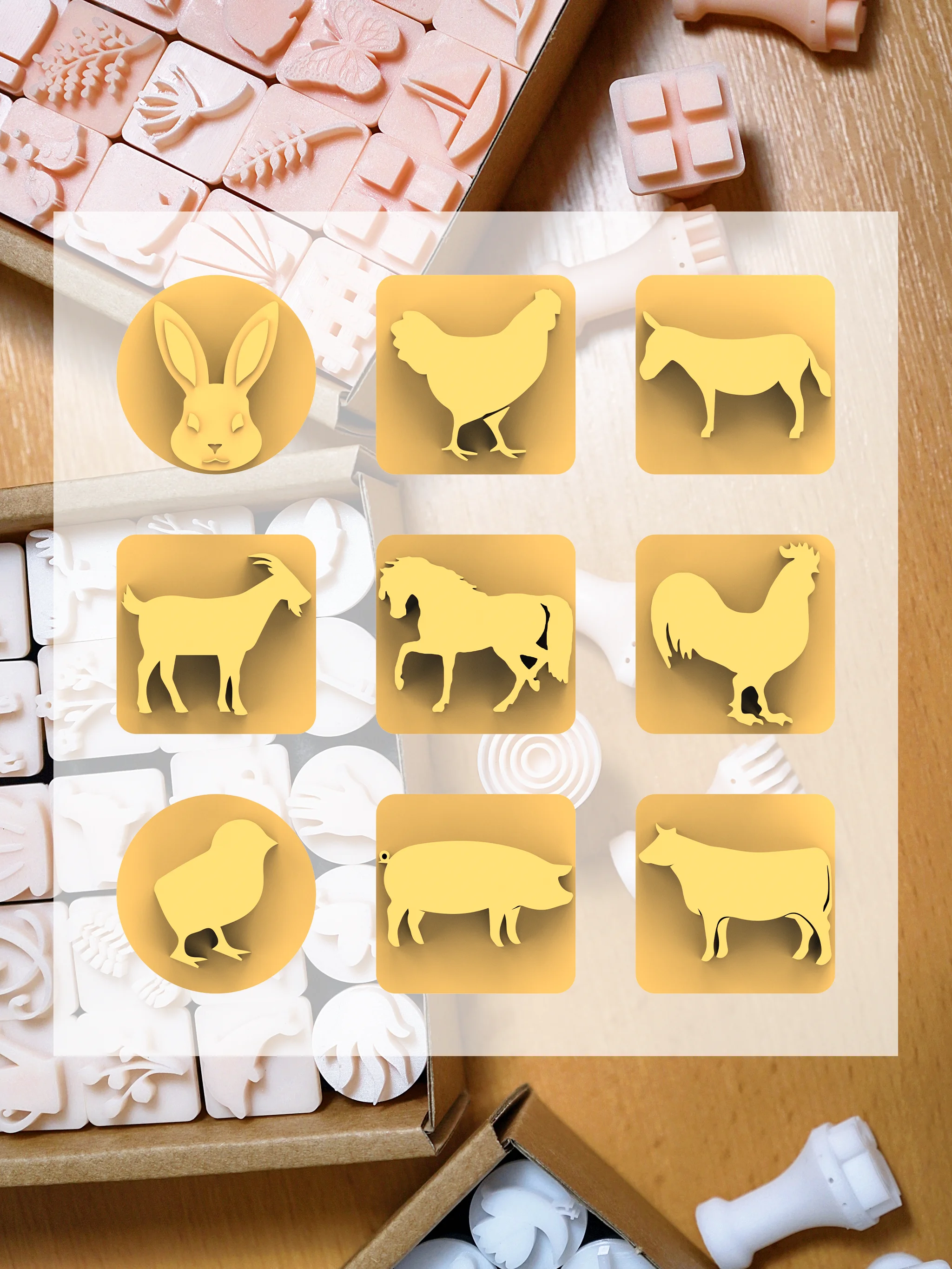 Ceramic Clay Stamp Set – Farm Animals (9 Mini Stamps, 20 mm) 3d model