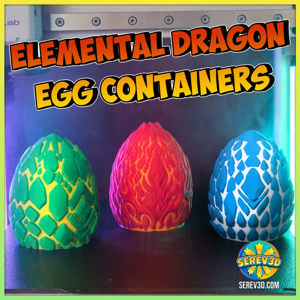 Elemental Dragon Egg Containers - Earth, Fire & Ice Dragon Egg Storage Boxes STL/3MF 3d model