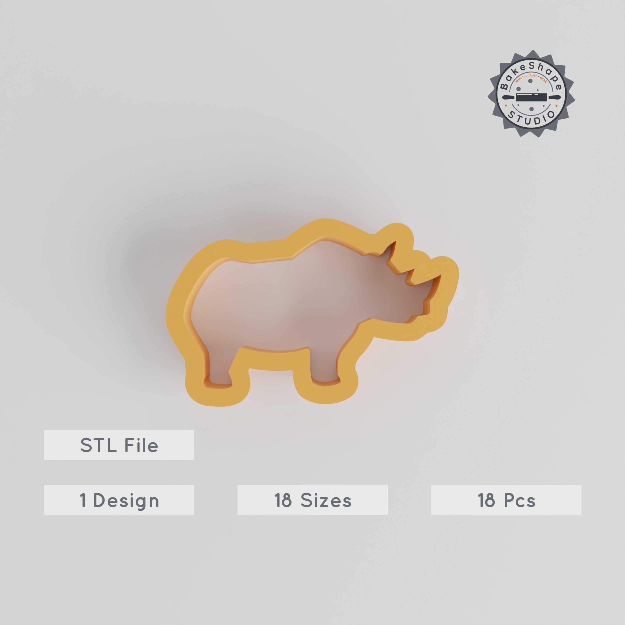 Rhino Shape Cutter Set, 18-Piece, Multiple Sizes for Cookies, Fondant & Clay, Animal, Fauna, African Giant Design for 3D Printing PRODUCT_141 3d model