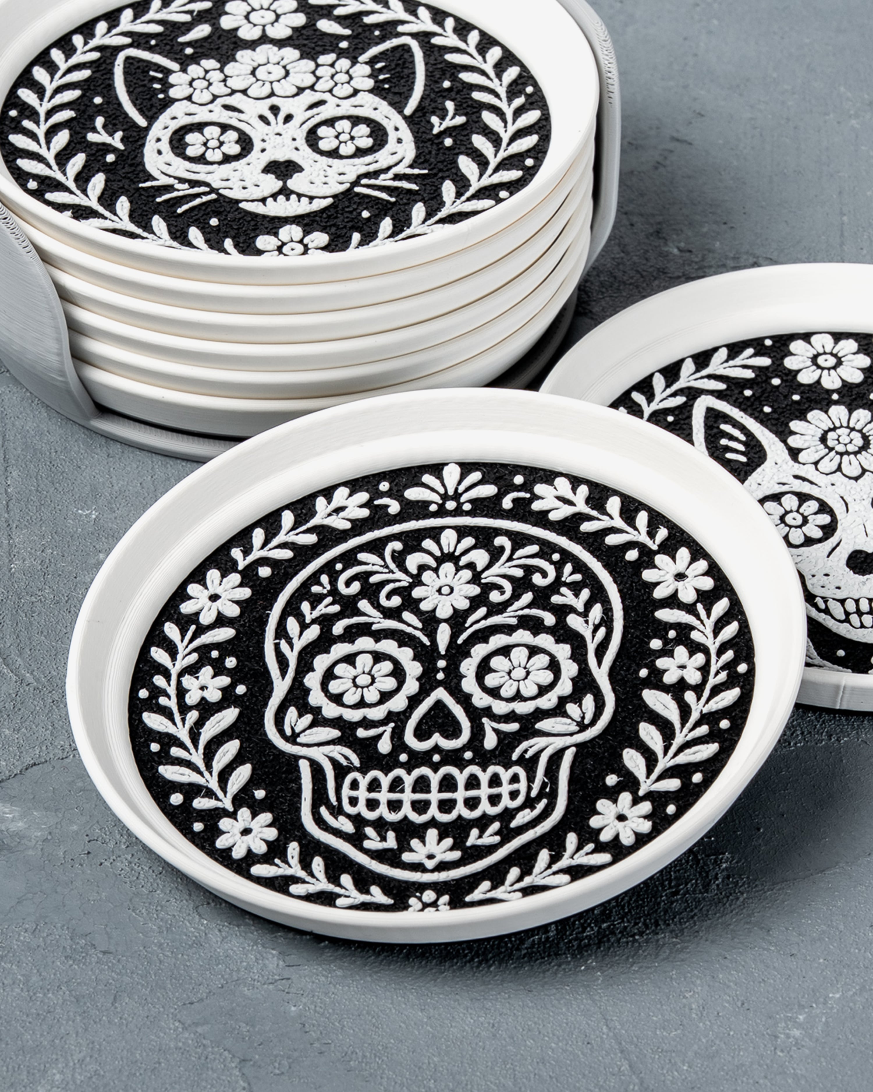 Ornamental Skull Stackable Coasters 3d model
