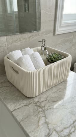 Modern Ribbed Storage Basket with Handles | Minimalist Bathroom Organizer Bin 3d model