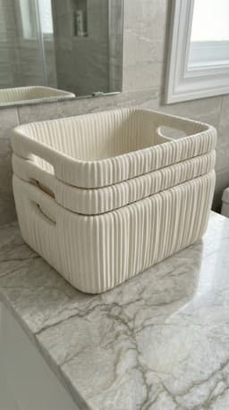Modern Ribbed Storage Basket with Handles | Minimalist Bathroom Organizer Bin 3d model