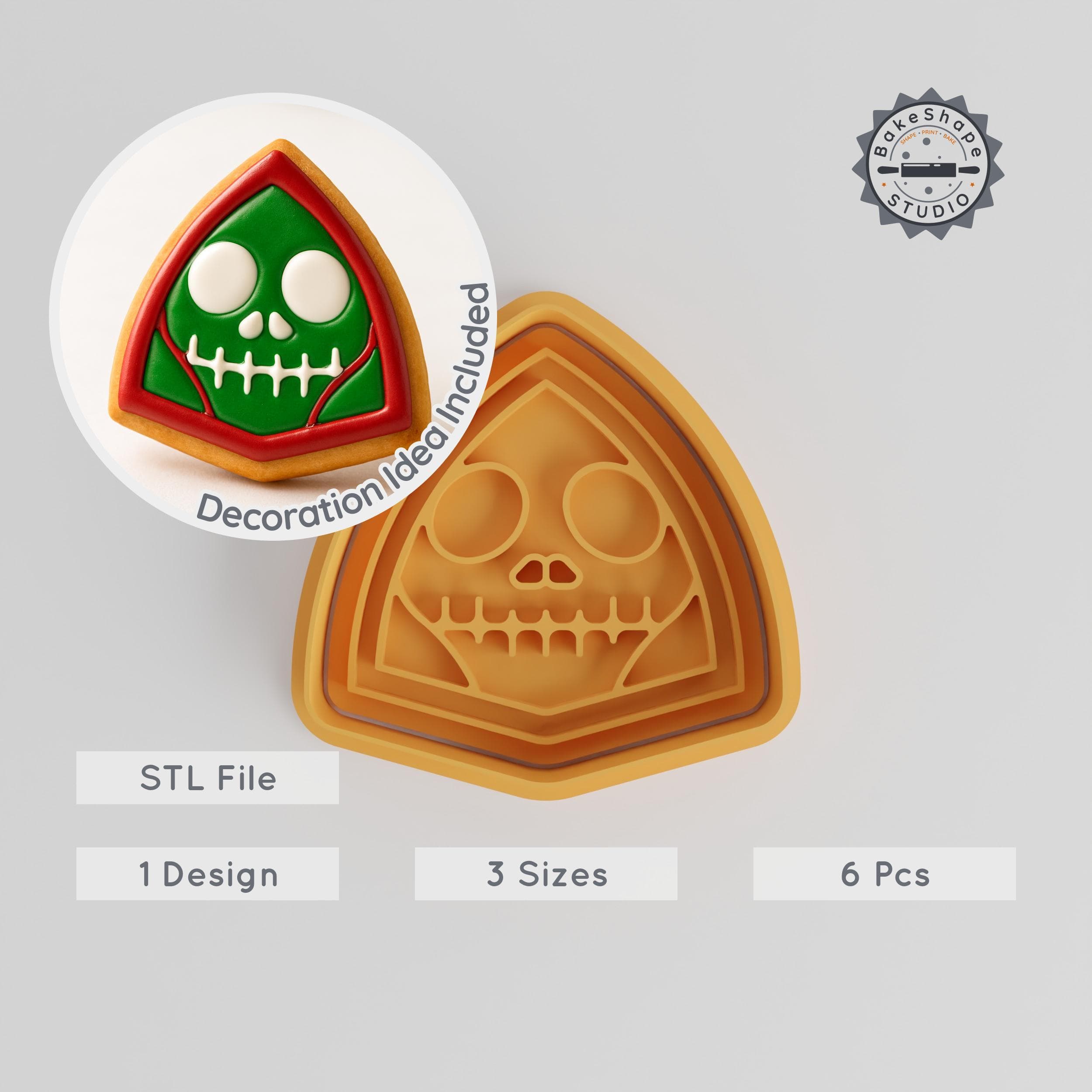 Skull Shape Cutter & Stamp Set, Bone Face Skeleton, Spooky Face, Gothic & Horror Designs, Perfect for Cookies & Fondant, Size S/M/L PRODUCT_980 3d model