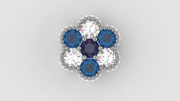 Premium Flower Earring with Sapphires & Diamonds 3d model