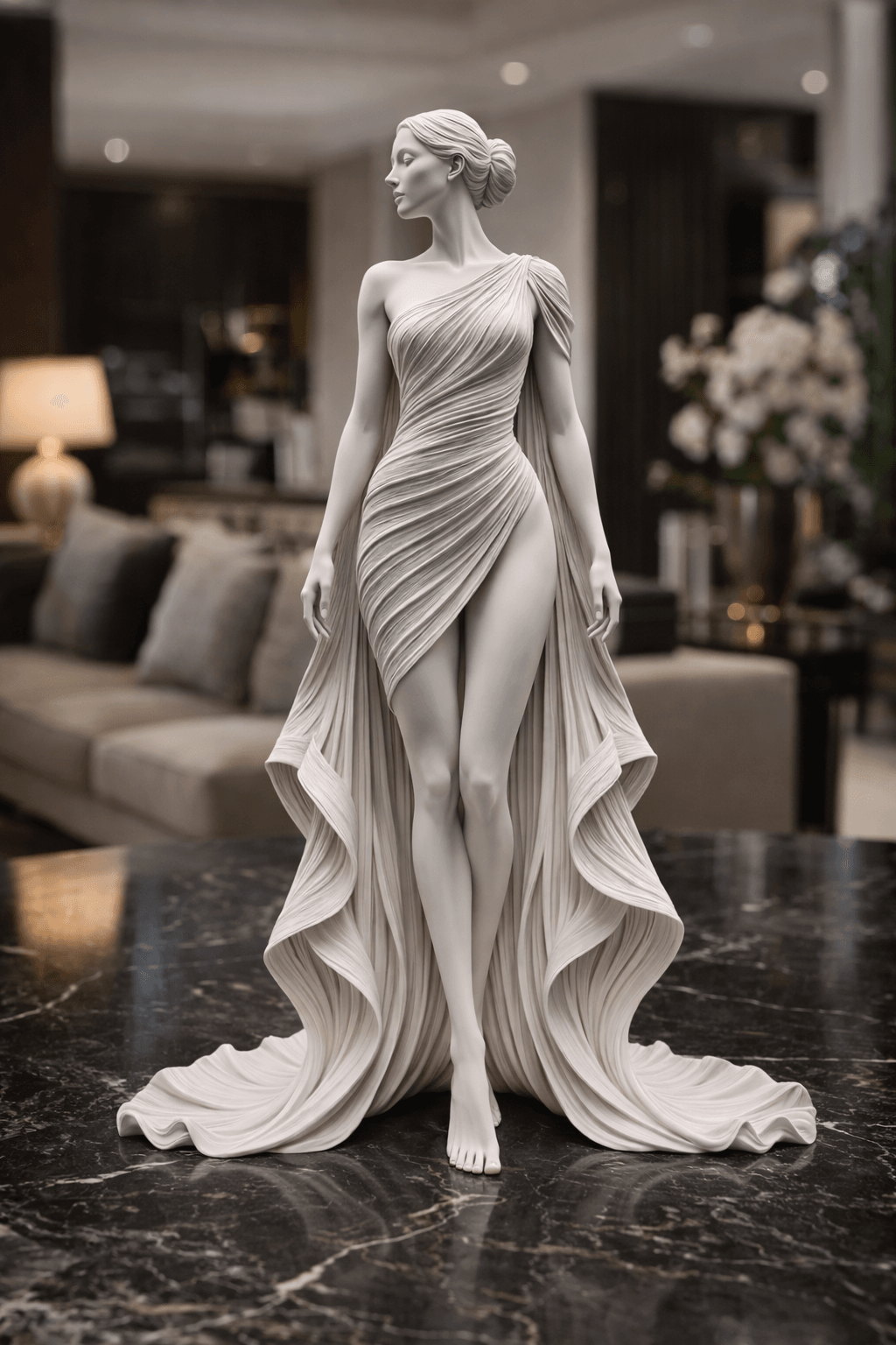 Elegant Goddess Dress Statue STL – Flowing Couture Female Sculpture for 3D Printing 3d model