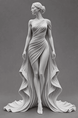 Elegant Goddess Dress Statue STL – Flowing Couture Female Sculpture for 3D Printing 3d model