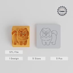 Chow Chow Stamp Tile Set, 5 Sizes, 20-40 mm, Fluffy Dog Designs for Clay & Cookies PRODUCT_5362 3d model
