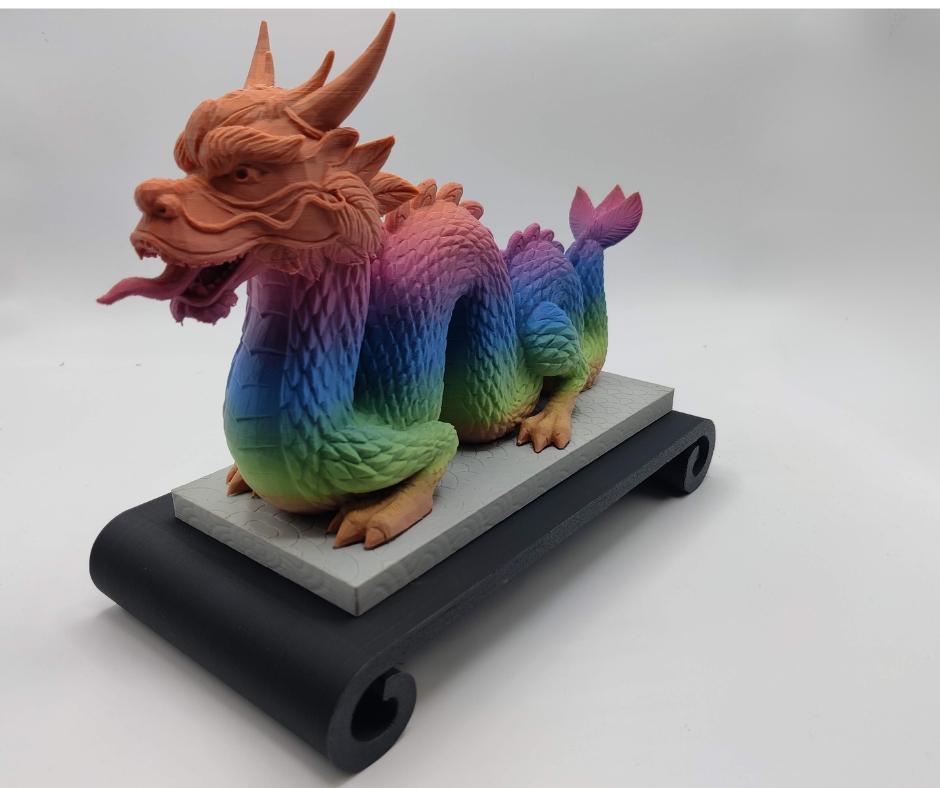 Chinese Dragon -Platform Statue - Rainbow Dragon printed in Sliceworx filament -Dreamy Rainbow, HS Black and HS Grey on Bambulab X1C - 3d model