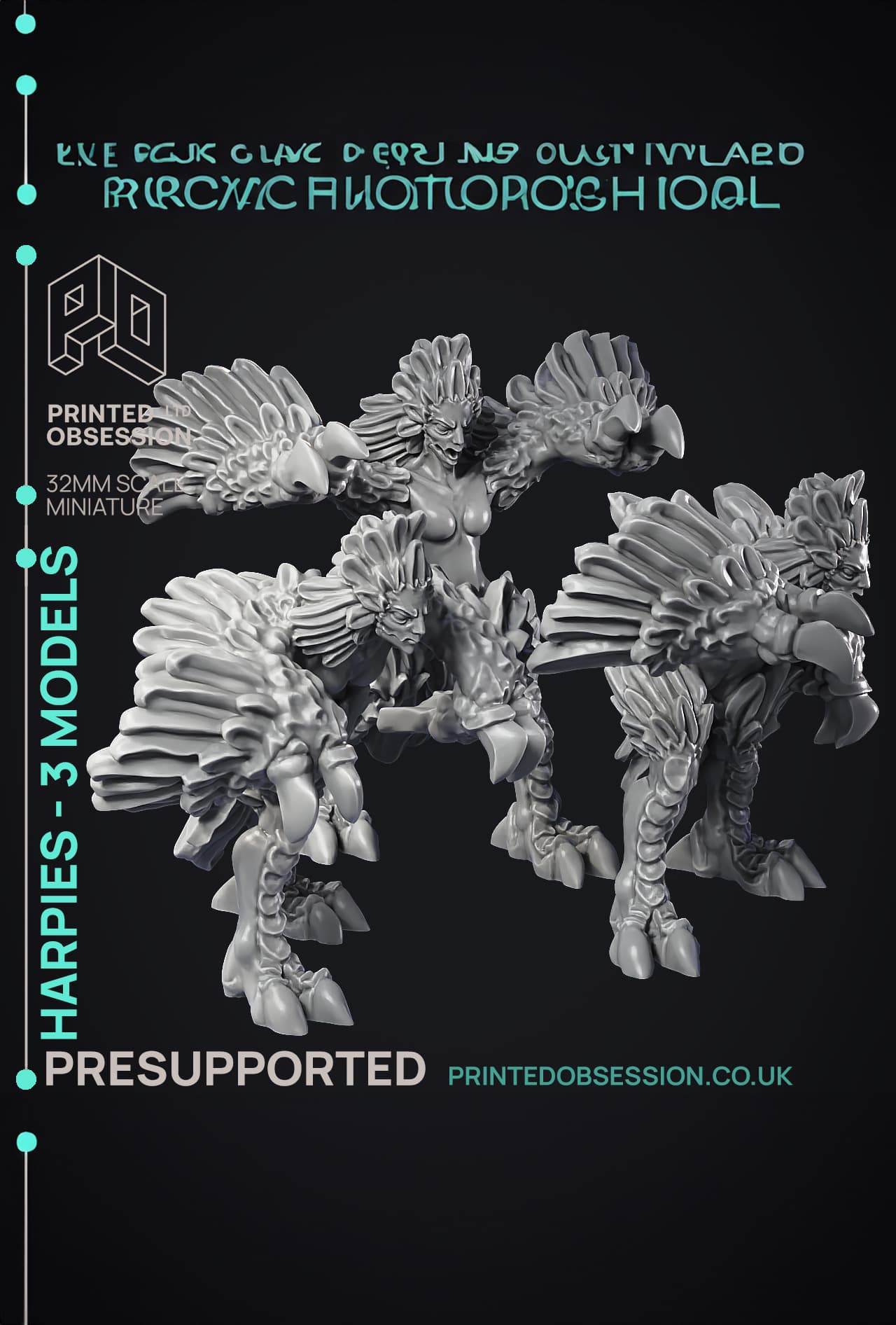 Harpies - 3 Models - PRESUPPORTED - Hell Hath No Fury - 32mm scale 3d model