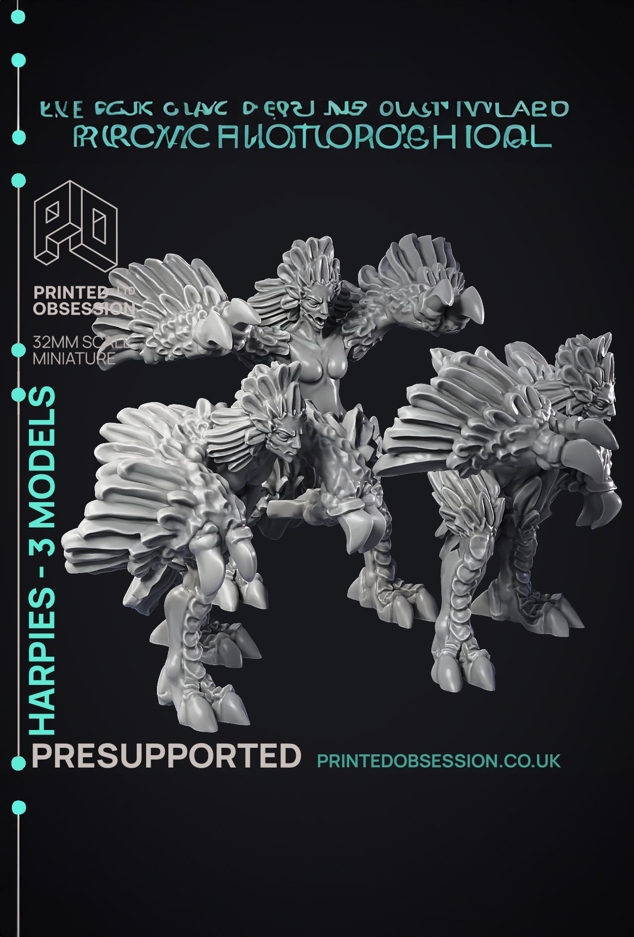 Harpies - 3 Models - PRESUPPORTED - Hell Hath No Fury - 32mm scale 3d model