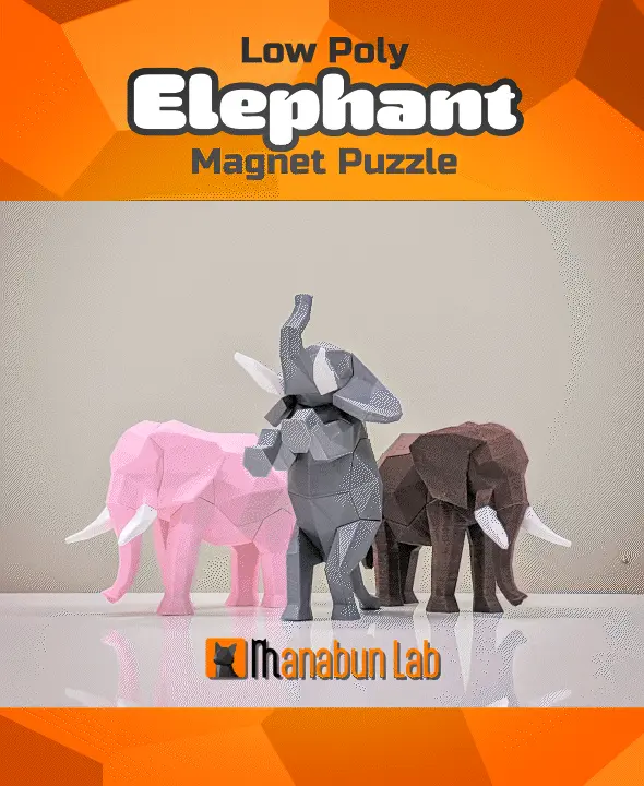 Low Poly Elephant Magnet Puzzle (No supports, no AMS) 3d model