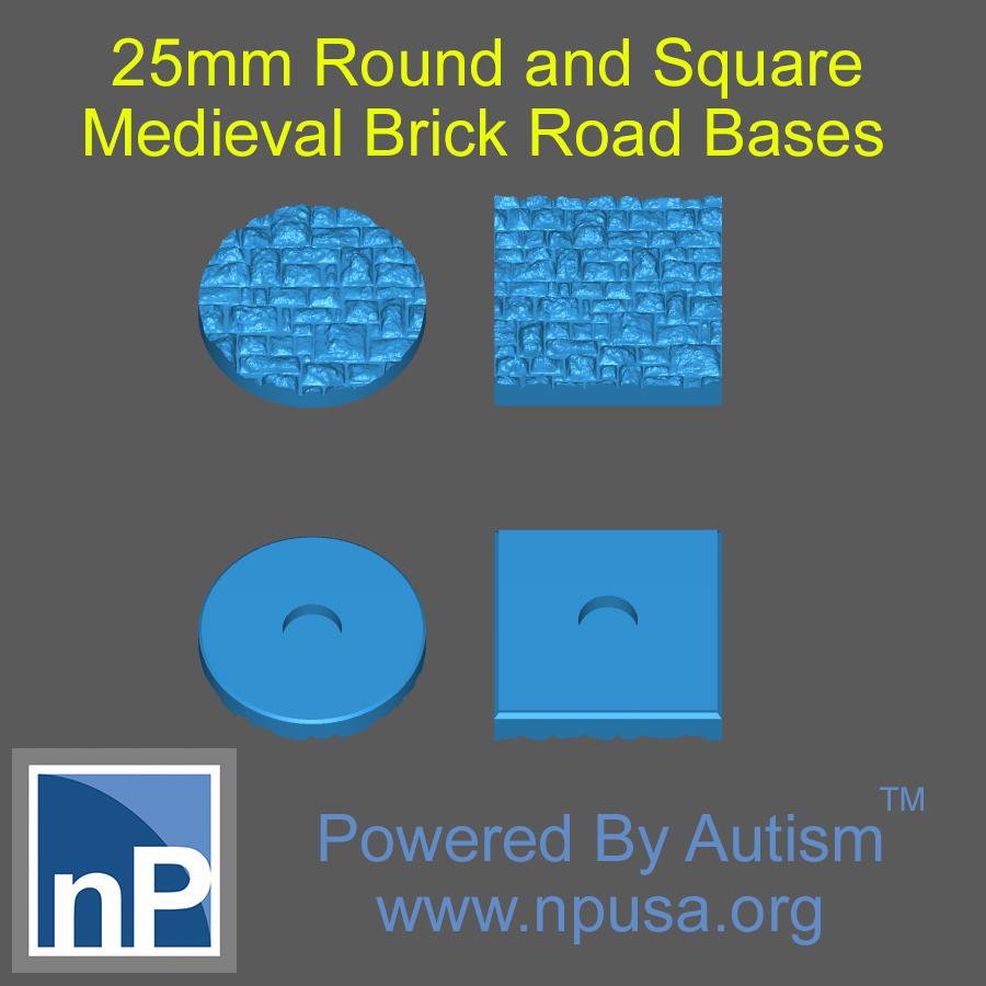 25mm Round and Square Medieval Brick Base 3d model