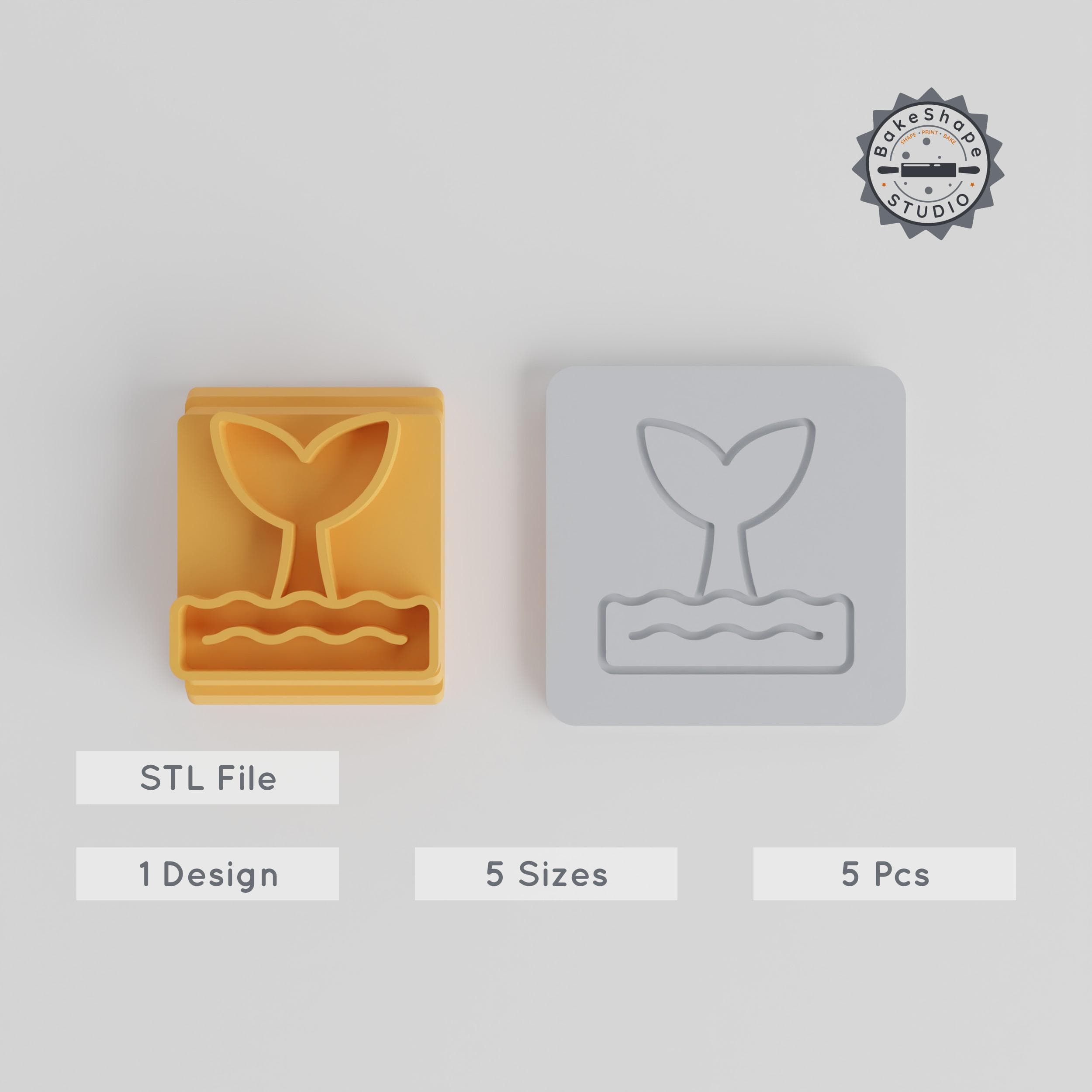 Whale Tail Ocean Stamp Tile Collection, 5 Pieces in Various Sizes, Perfect for Clay & Cookie Decorating PRODUCT_1681 3d model