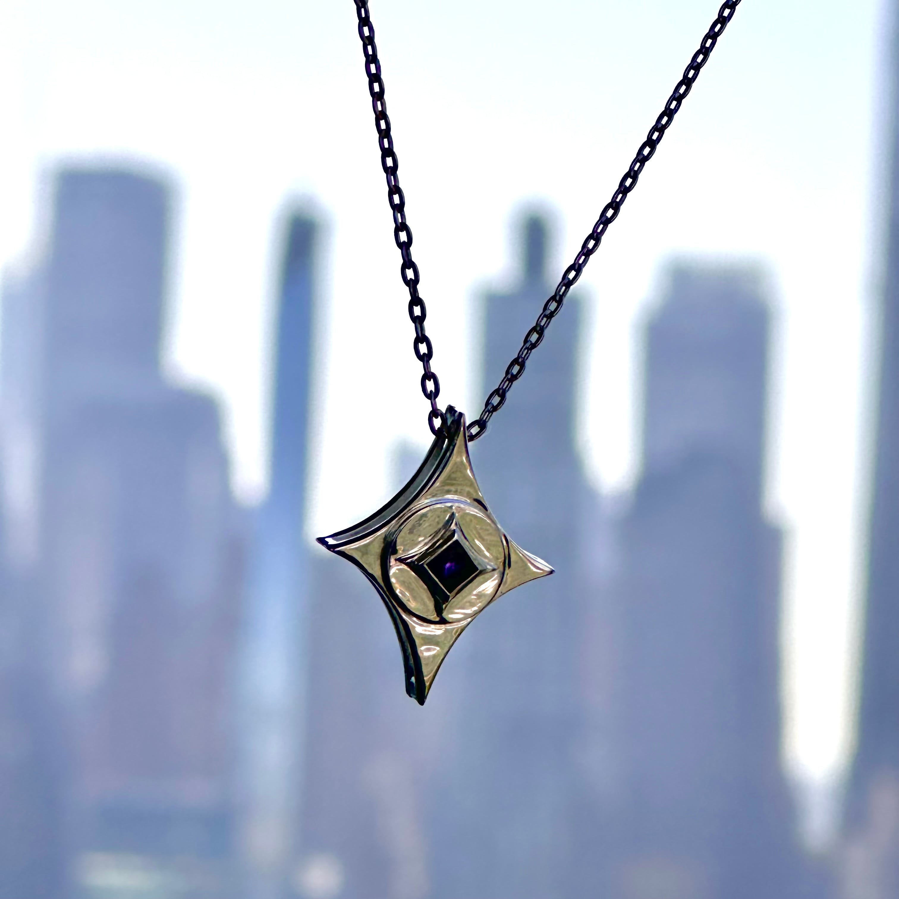 Starburst Pendant with Bezel Set Small Square Stone 3d model