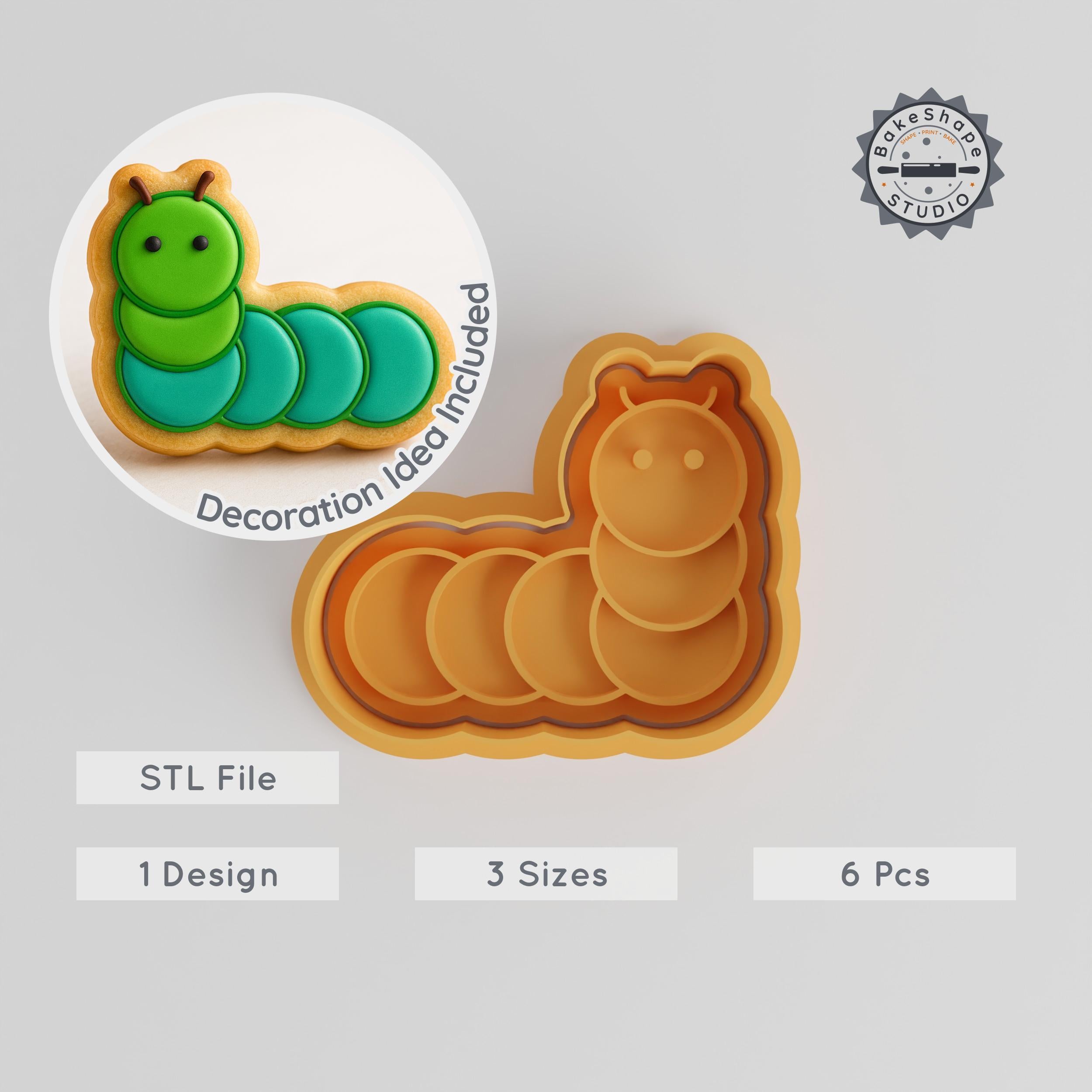 Caterpillar Shape Cutter & Stamp Set, Garden Insect Design, Cookie & Fondant, 3 Sizes PRODUCT_67 3d model