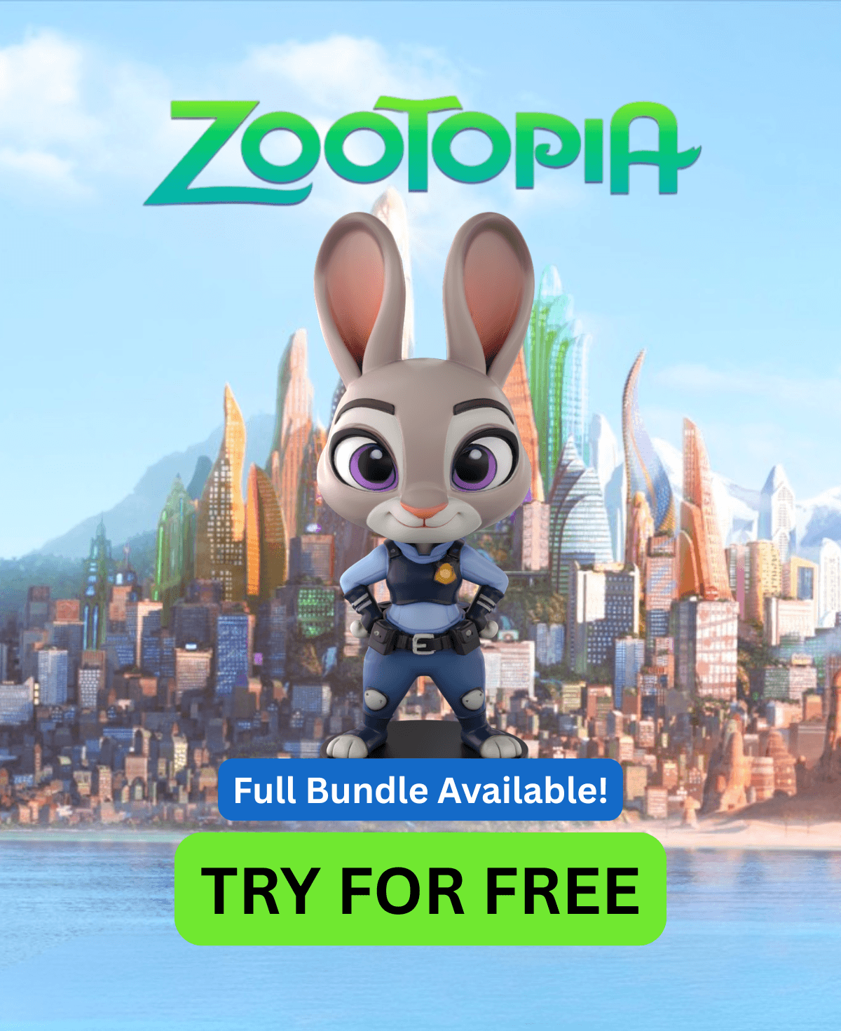 Judy Hopps Zootopia – Free STL Cartoon Figure | Full 12-Character Bundle on Profile 3d model