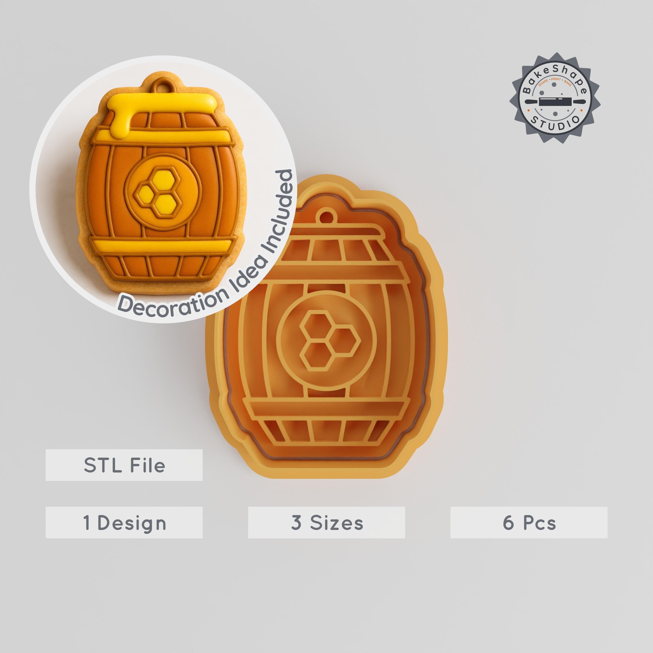 Honey Jar, Beehive Shape Cutter, & Stamp Set for Cookies, Fondant, S/M/L Sizes, 6 Pieces Collection PRODUCT_328 3d model