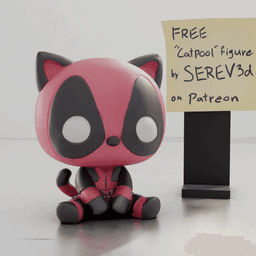 CatPool - Deadpool Cat Figurine - No Supports 3D Print STL/3MF 3d model