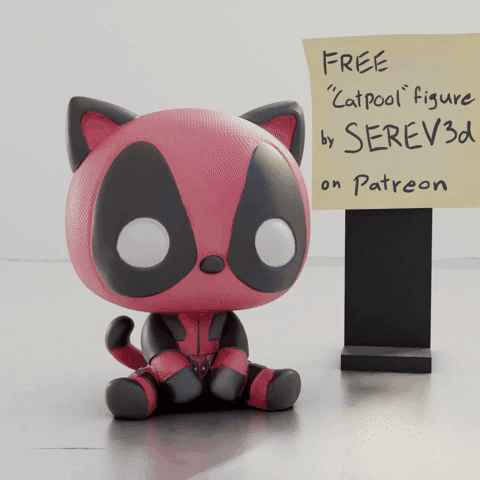 CatPool - Deadpool Cat Figurine - No Supports 3D Print STL/3MF 3d model