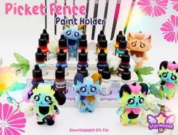 Kawaii Fence Paint Holder (for Vallejo Paints) 3d model