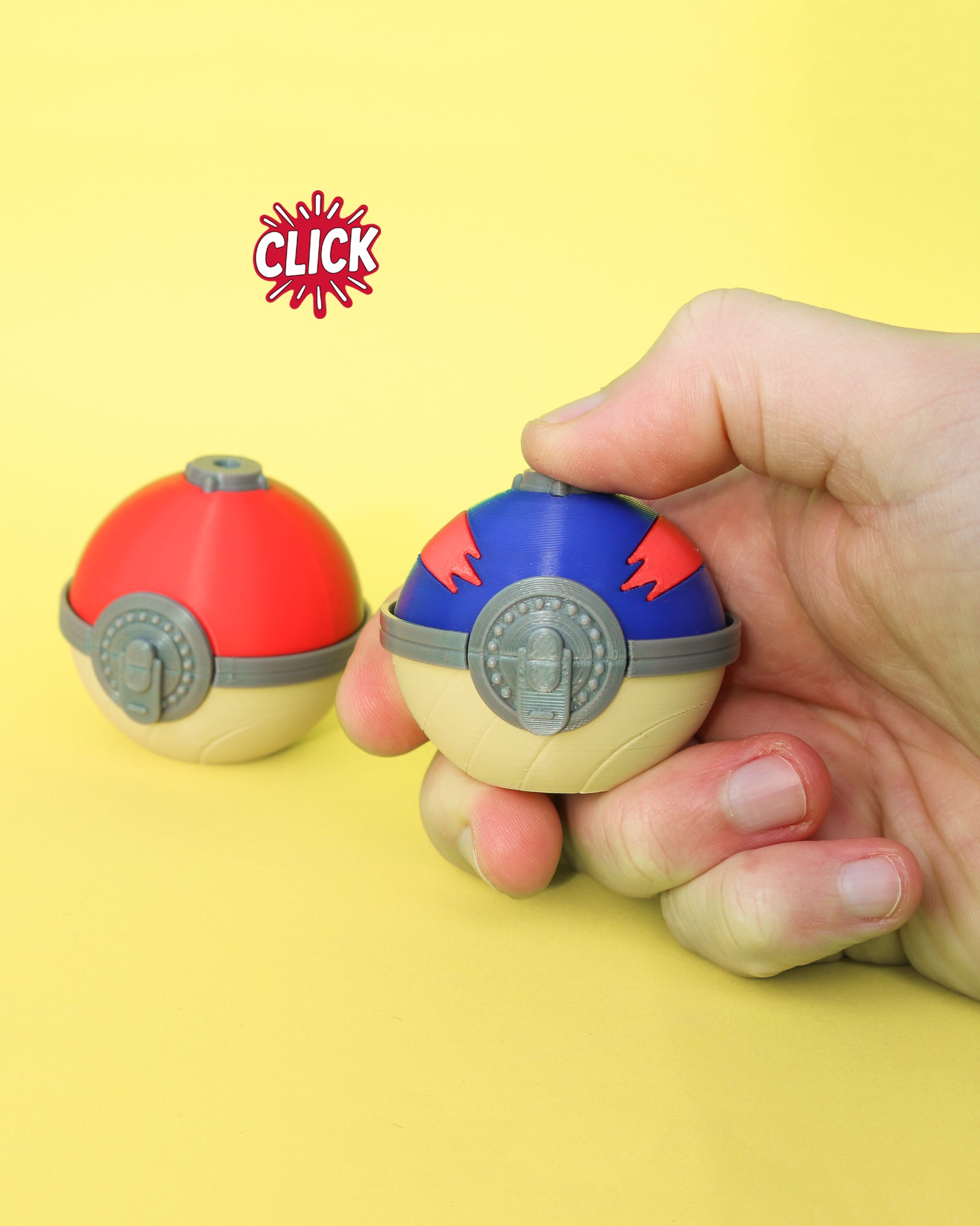 Hisui Pokeball Clicker and Hisui Great Ball Clicker, 3D Fidget Toy, Keychain 3d model