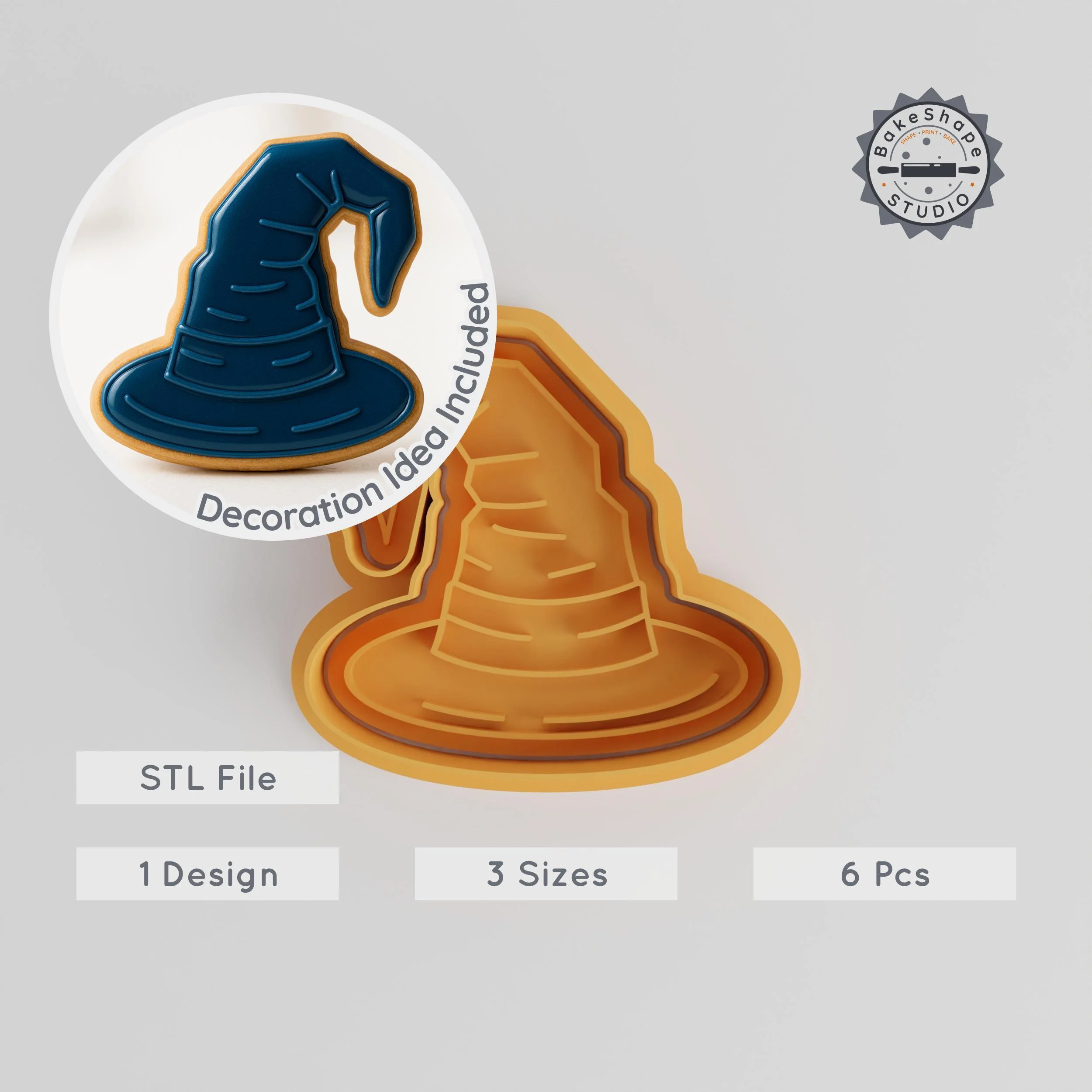 Wizard Hat Cutter & Stamp Bundle, 6-Piece Set for Cookies & Fondant, Halloween Magic Hat, Sorcery & Mystic Designs, Sizes S/M/L PRODUCT_1035 3d model