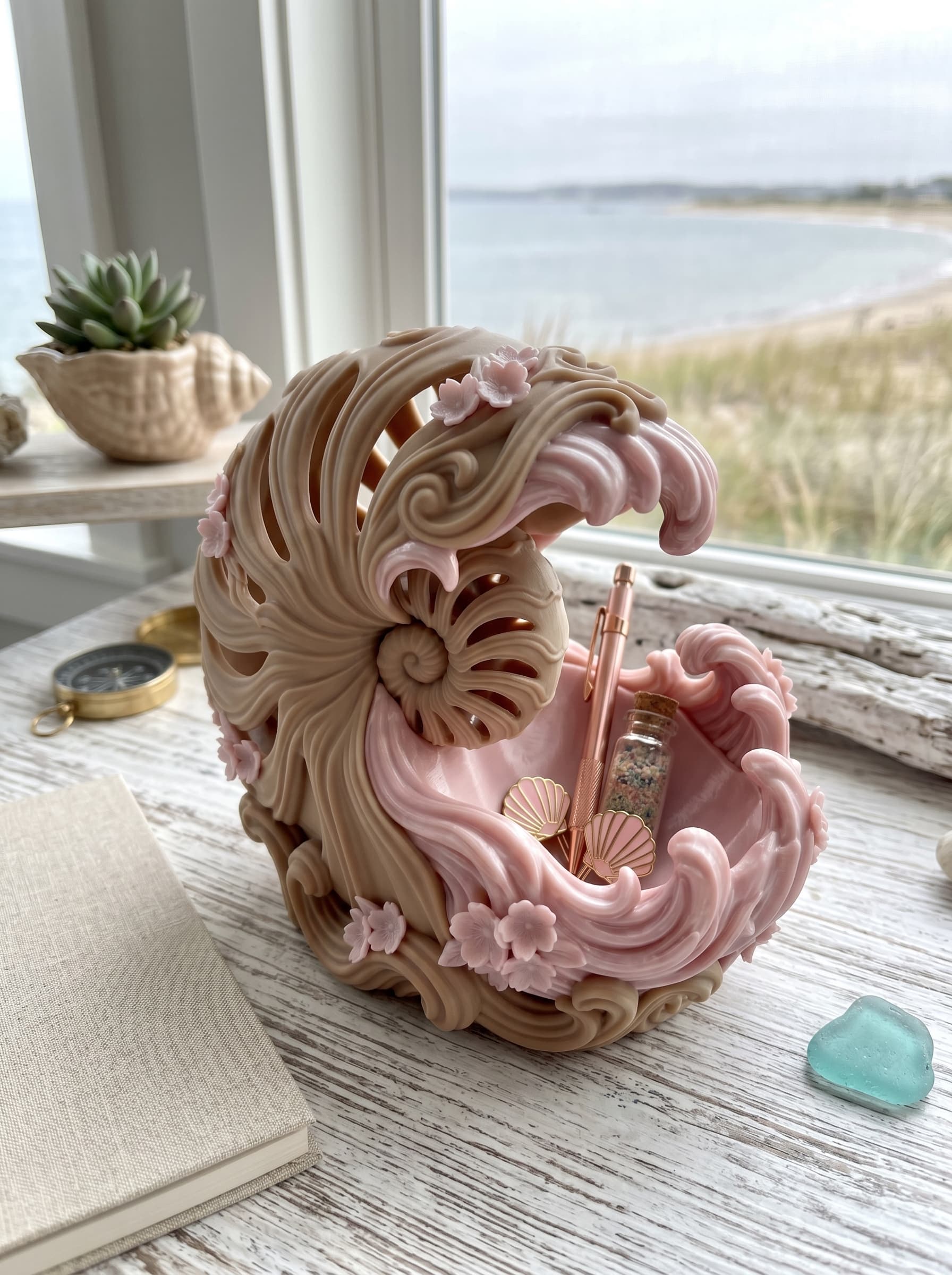 Ocean Nautilus Wave Desk Organizer Catchall 3d model