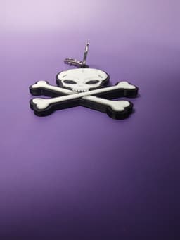 Flat 3D Textured Alien Skull and Crossbones Keychain 3d model