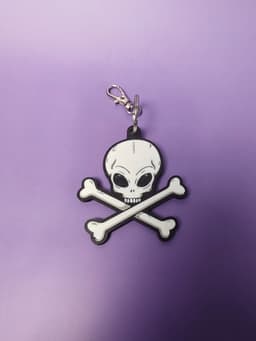 Flat 3D Textured Alien Skull and Crossbones Keychain 3d model