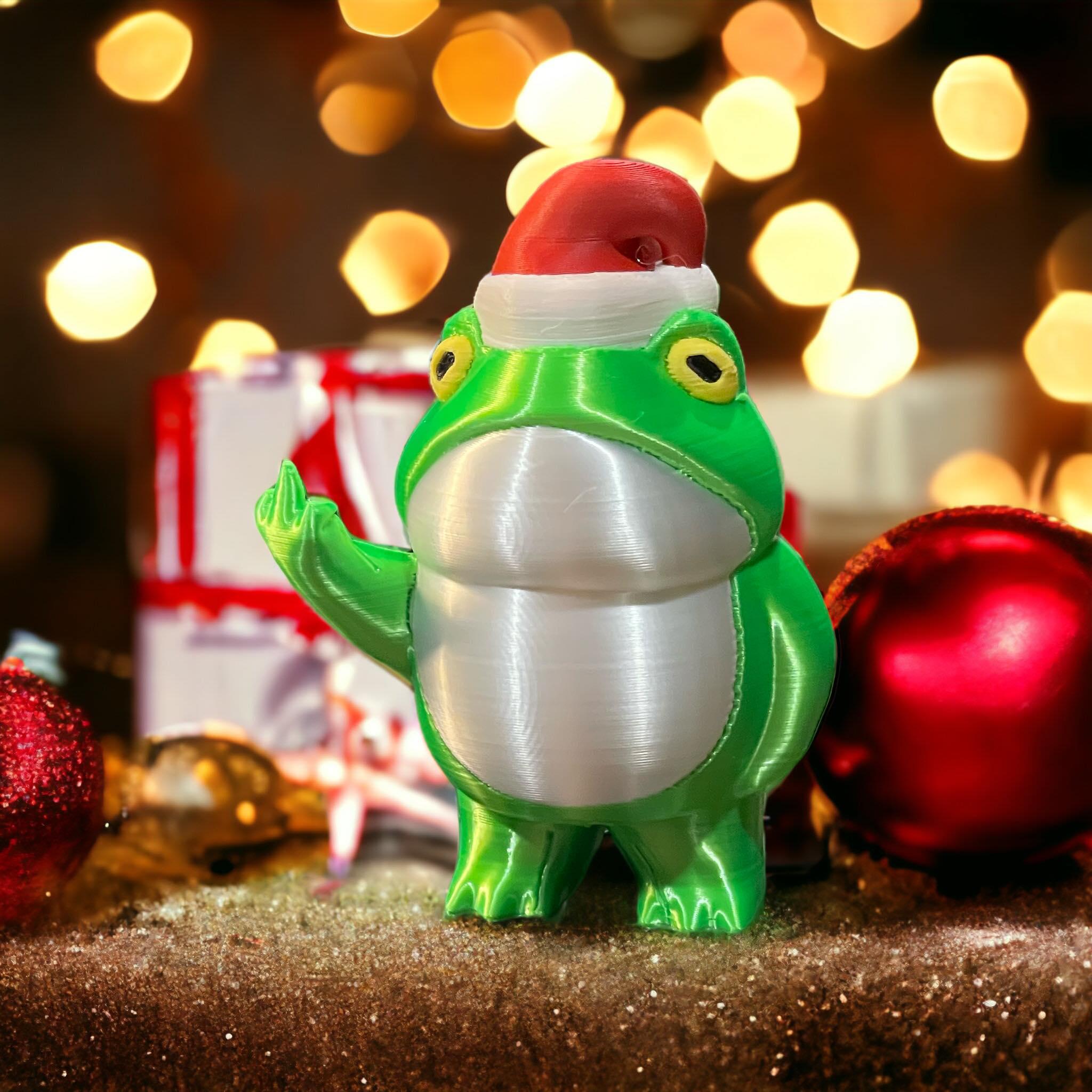 Middle Finger / Peace Frog With Santa Hat / 3MF Included 3d model