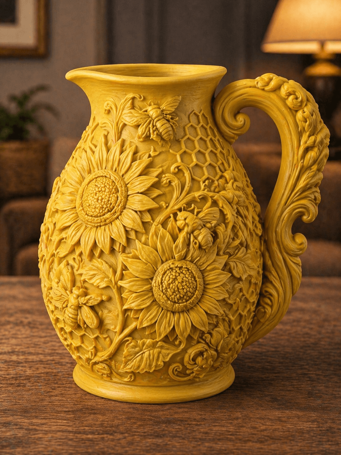Golden Sunflower Bee Pitcher Vase 3d model