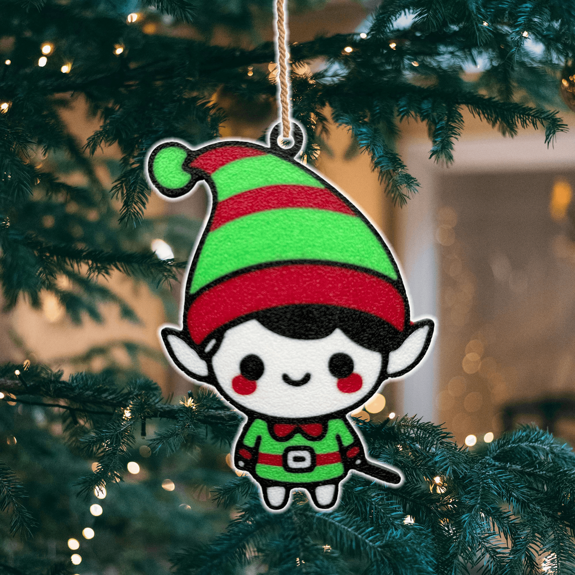 Cute Kawaii Elf Christmas Ornament v1 3d model