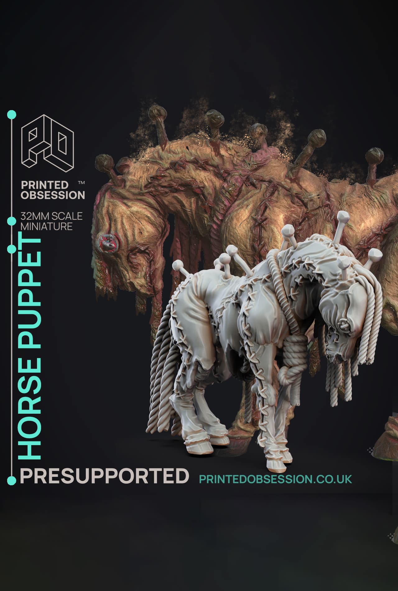 Horse Puppet - Puppet Master Show - PRESUPPORTED - Illustrated and Stats - 32mm scale 3d model