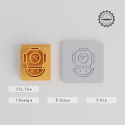 Antique Diving Helmet Stamp Tile, Set of 5, Perfect for Clay & Cookies, 20-40 mm Sizes, Vintage Decor PRODUCT_1626 3d model