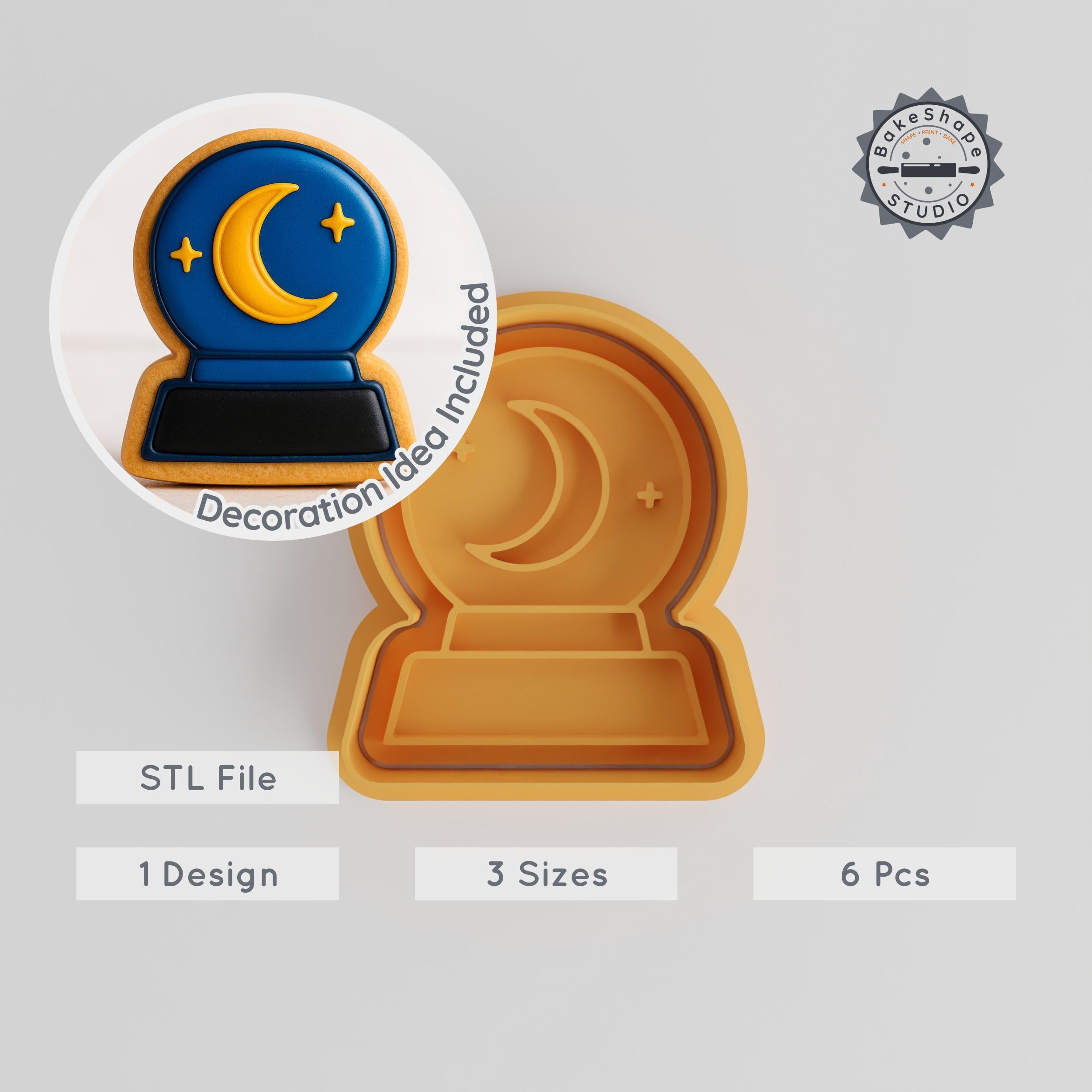 Magic Ball Cookie Cutter & Stamp Set, Wizard Sphere, Mystic Orb, 6-Piece 3D Print STL, S/M/L PRODUCT_253 3d model